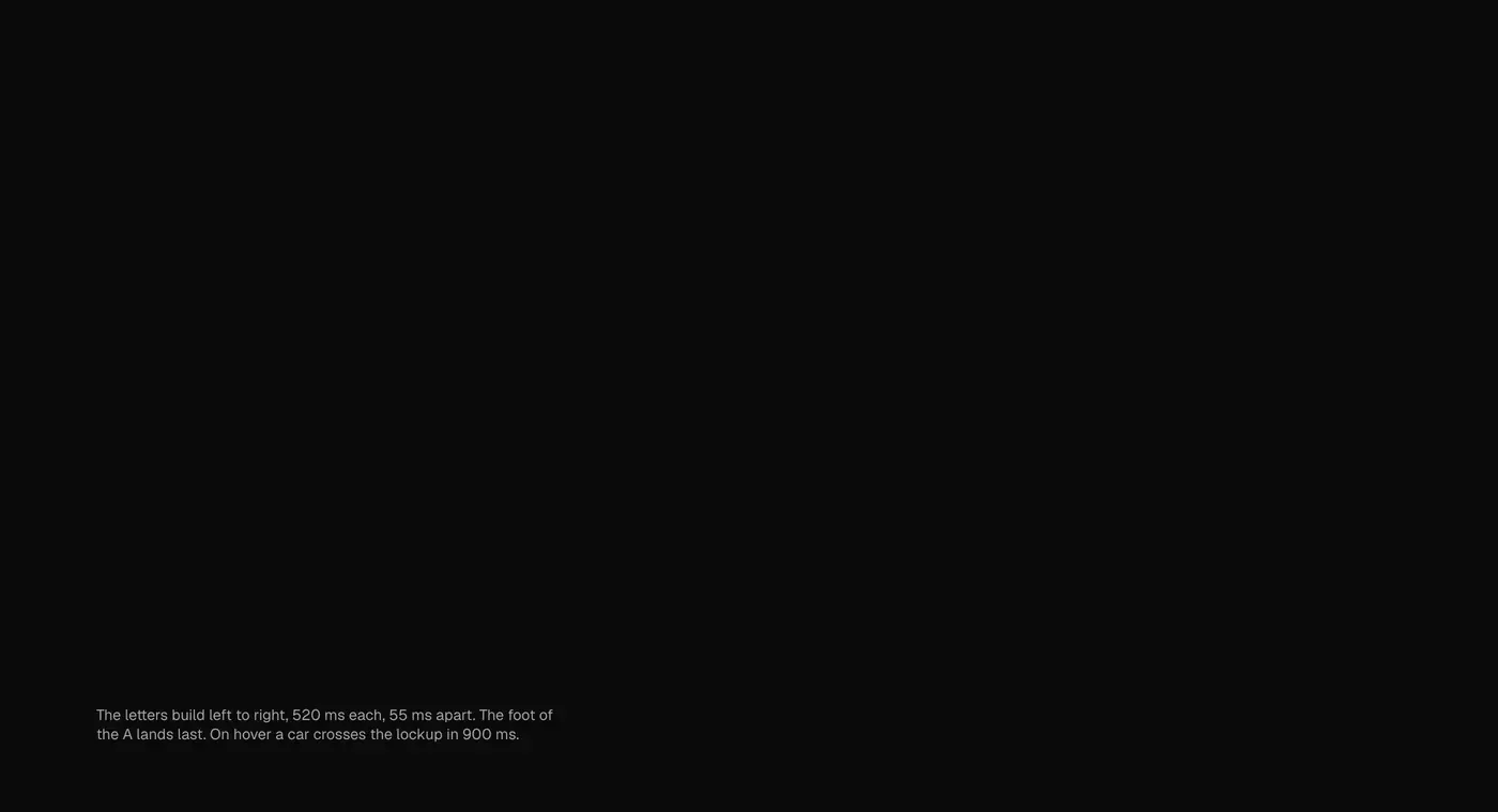 Logo motion: the build and the car that crosses on hover