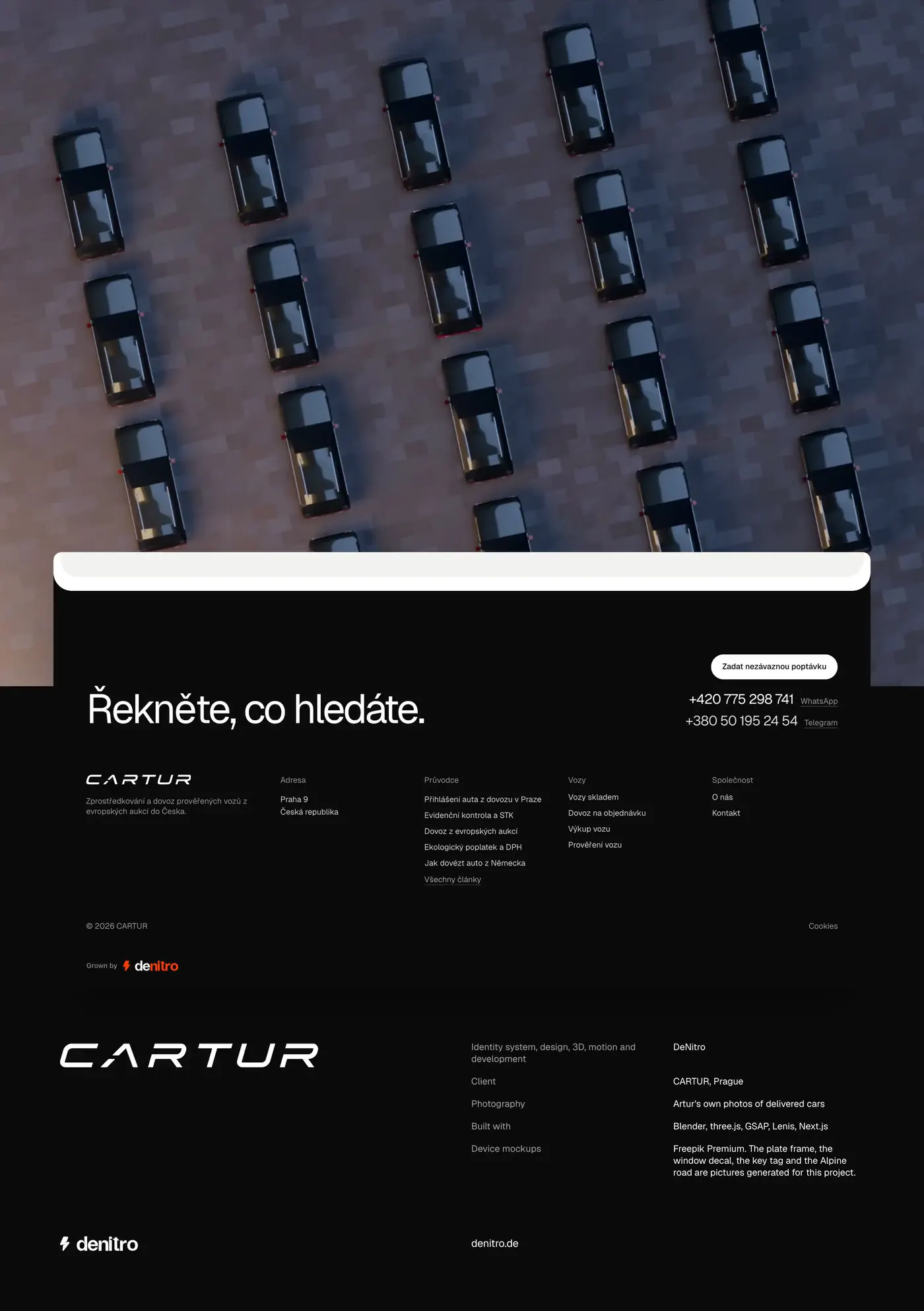 Finale: cars from above, the footer card, credits