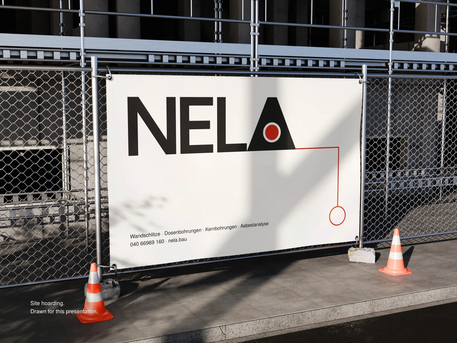 The wordmark at the scale of a building site