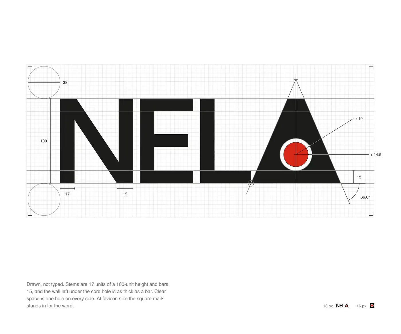 The wordmark on its grid, drawn in