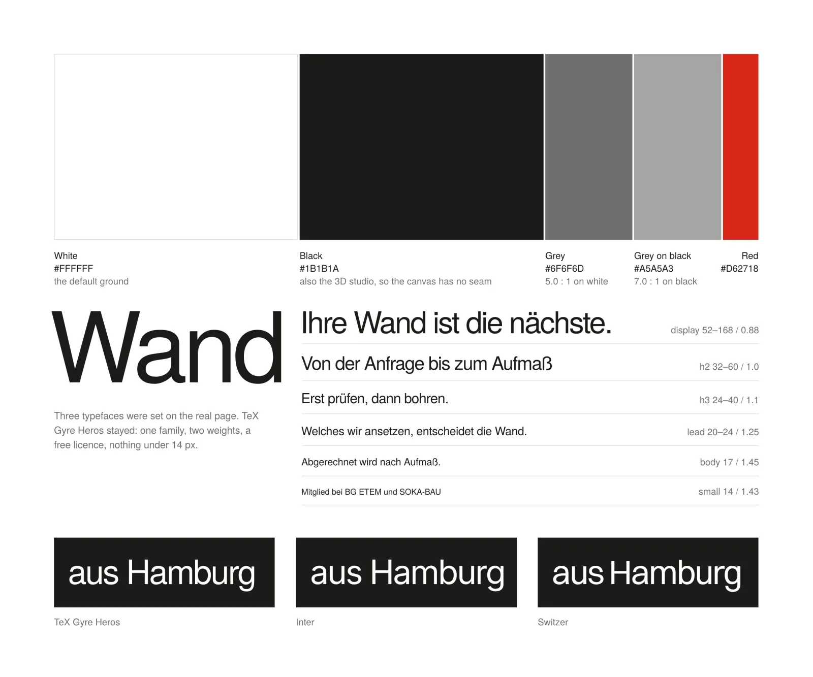 Five colours and one typeface, set in the site's own strings